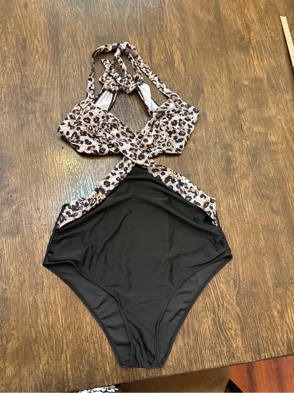 Leopard Print Top Black One-Piece Swimsuit